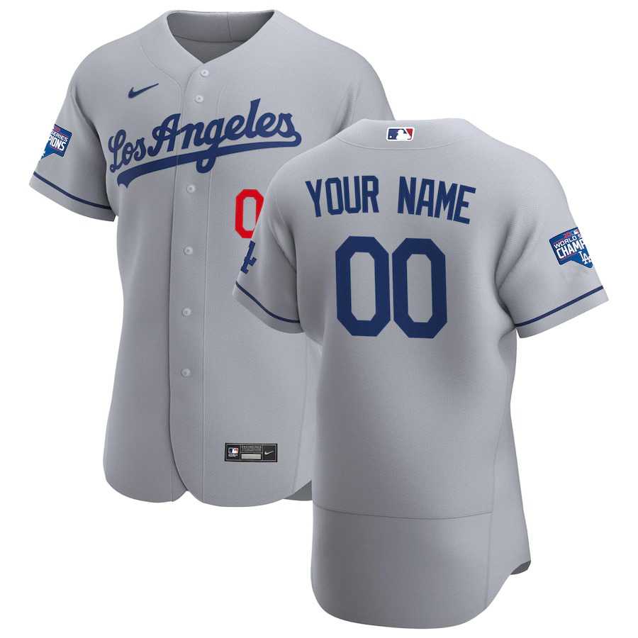 Los Angeles Dodgers Customized Nike Gray Road 2020 World Series Champions Team MLB Jersey